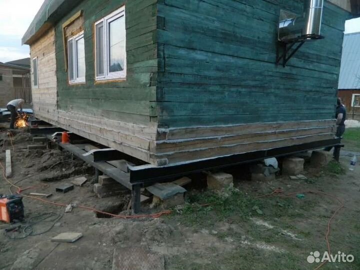 Ремонт фундамента и подъем дома заменов венцов