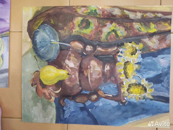 Картина акварель натюрморт с лимоном