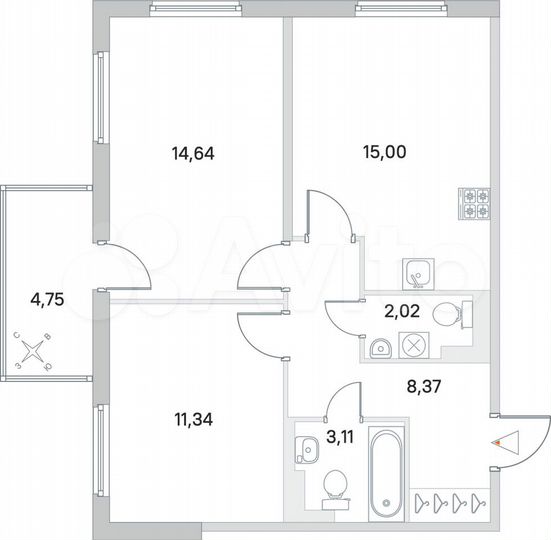 2-к. квартира, 55,9 м², 2/5 эт.