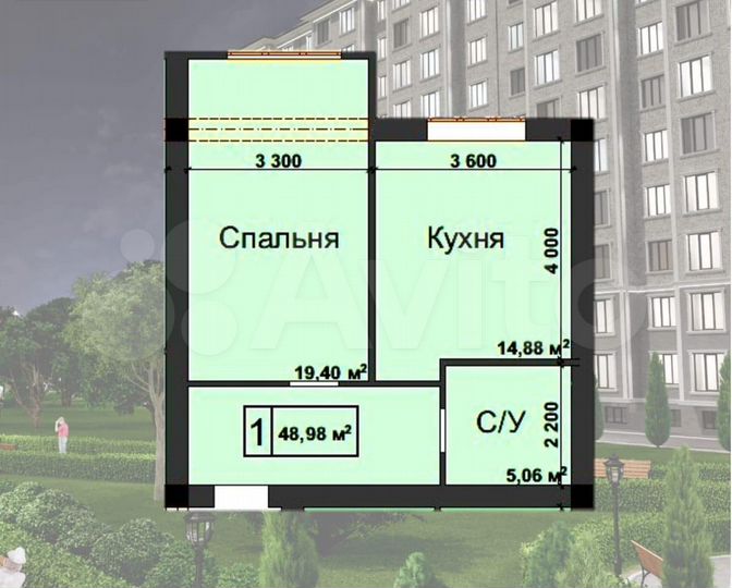 1-к. квартира, 48,9 м², 7/10 эт.