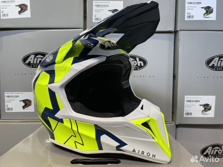 Кроссовый шлем Airoh wraap raze blue gloss