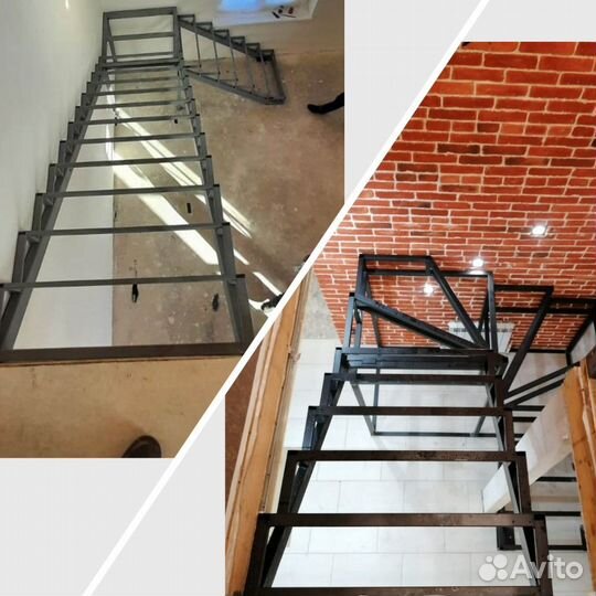 Лестница металлокаркас г-образная под зашивку+