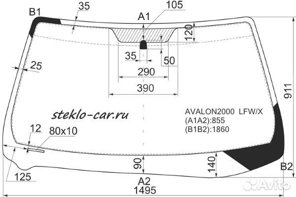 Стекло лобовое Toyota Avalon II 4D Sed \ Pronard 2000-05 lemson 1495*911