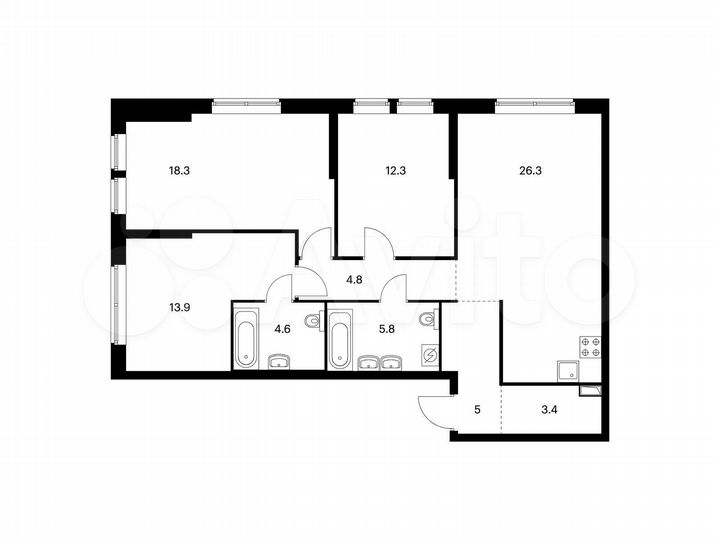 3-к. квартира, 94,4 м², 19/32 эт.