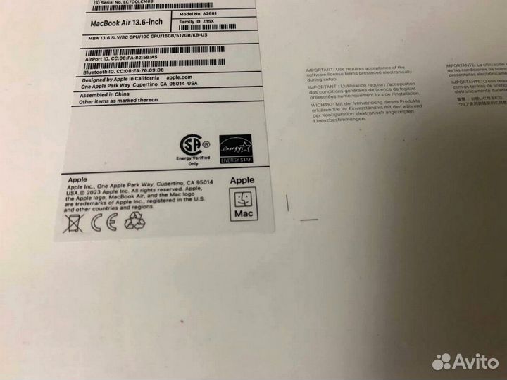 Macbook Air 13 m2 16/512 Ростест