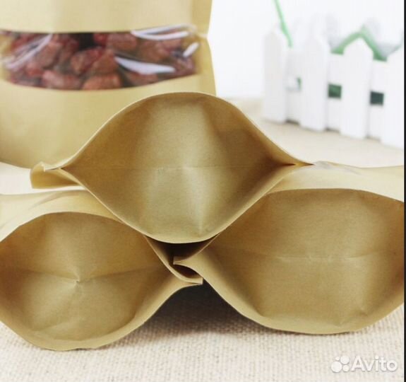 Пакет дой-пак бумажный крафт (гладкий) с окном