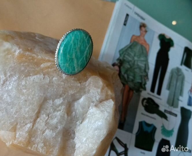 Серебряное кольцо с амазонитом 18 разм