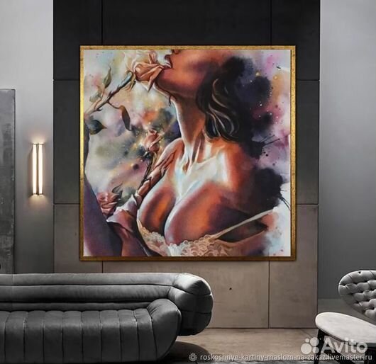 Интерьерная картина маслом девушка с розой Каталог
