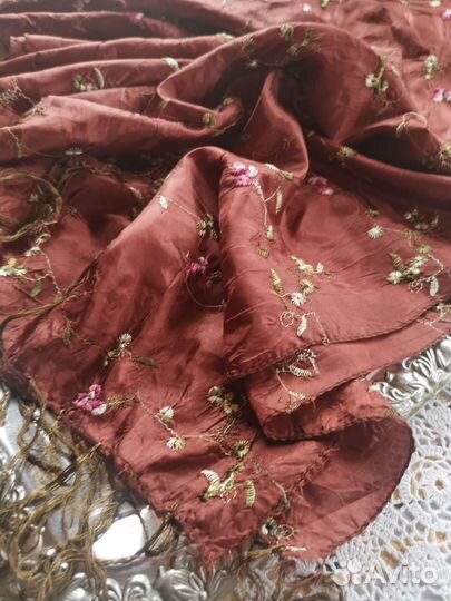 Платок шаль вышитый Шоколад