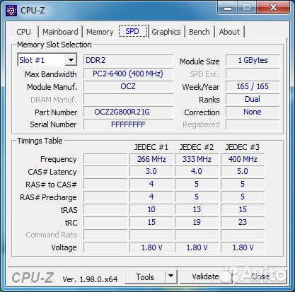 DDR2 1gb 800mhz 2rank CL4-5-5-15 OCZ Gold