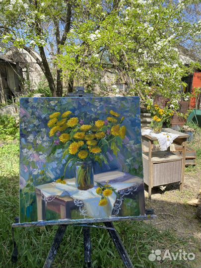 Картина маслом на холсте «Одуванчики» 40*40