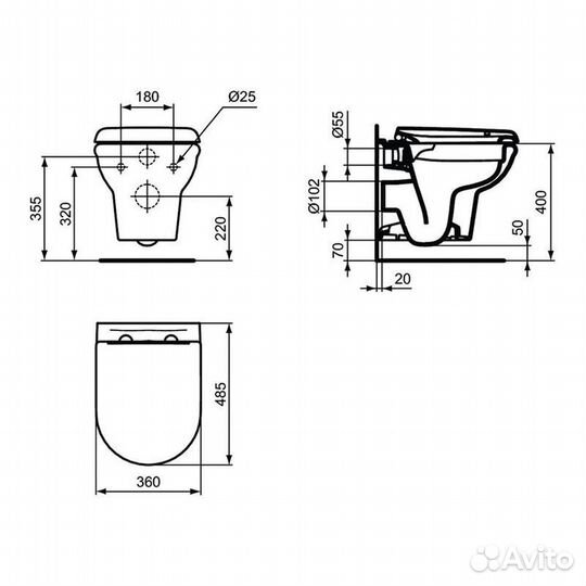 Унитаз подвесной Ideal Standard exacto безободковы