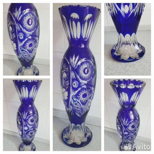 Ваза СССР, чсср. Кобальт, Марганцевое стекло