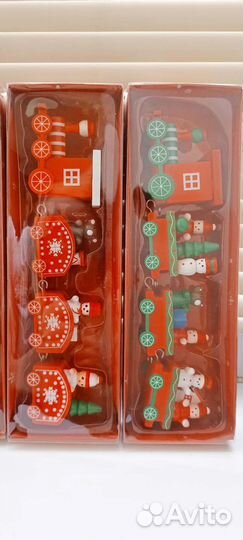 Новогодний деревянный паровоз поезд с вагонами