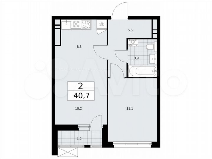 2-к. квартира, 40,7 м², 13/18 эт.