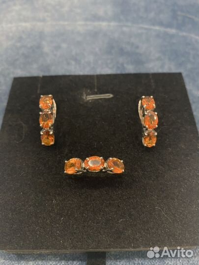 Серьги и кольцо с натуральным цитрином
