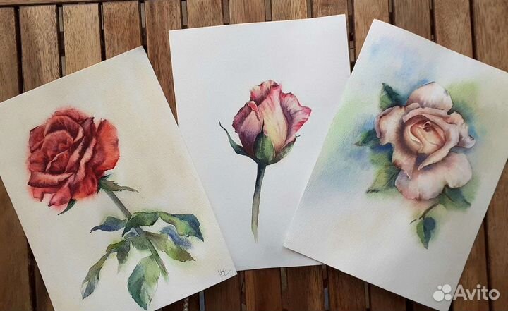 Акварельные розы, картина, постер