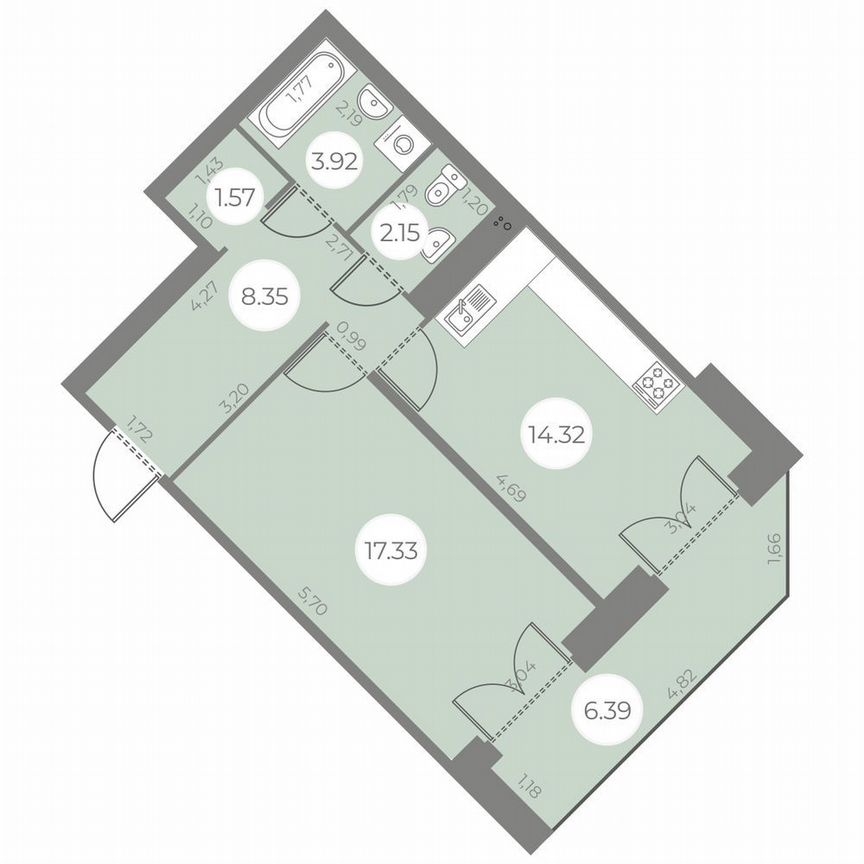 1-к. квартира, 50 м², 17/20 эт.