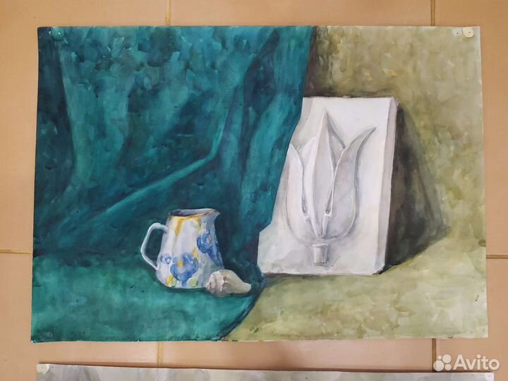 Картина акварель натюрморт с лимоном