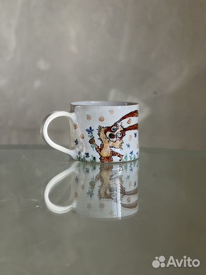 Кружка ручная лепка и ручная роспись зайчик