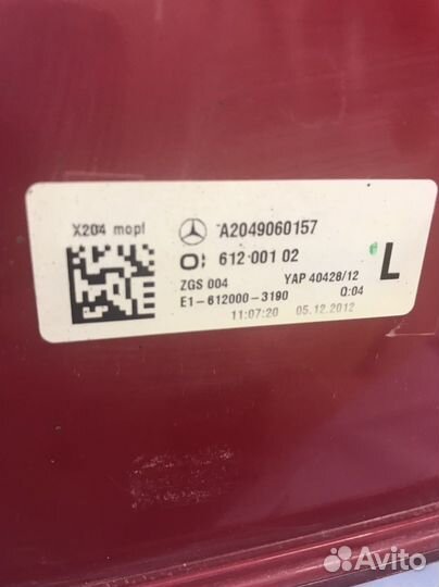 Фонарь задний левый Mercedes GLK 220 рестайлинг