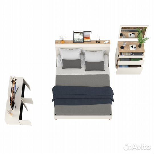 Мебель для спальни Муссон 1600 с тумбой для аппаратуры 13.276 цвет белый/чёрный/дуб эндгрейн элегант