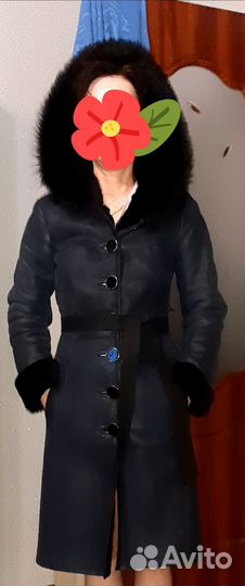 Дубленка натуральная женская с капюшоном размер 44