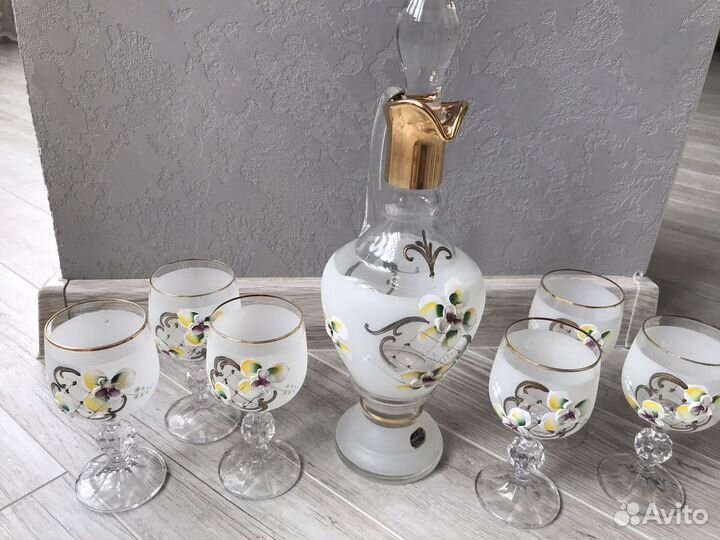 Набор фужеры с графином Bohemia-лепка белая