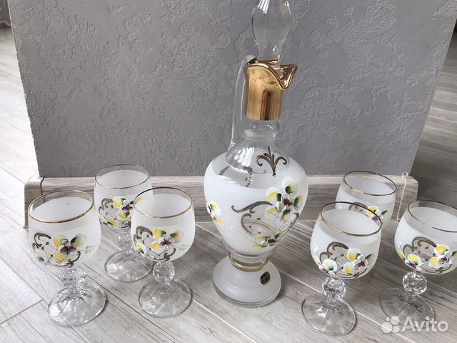 Набор фужеры с графином Bohemia-лепка белая