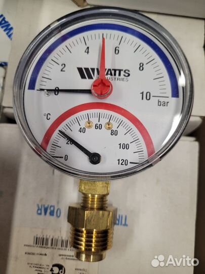Термоманометр 80мм 10бар 100гр нижнее Watts