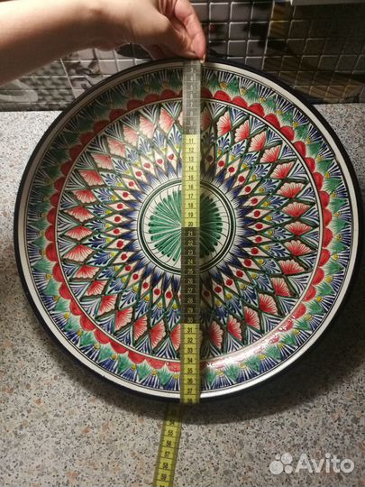 Ляган красно-синий 38 см. плоский