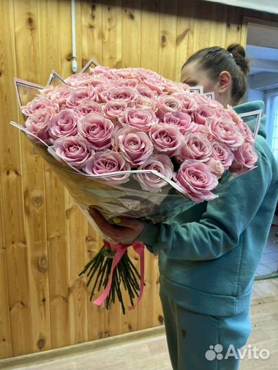 Роза Розовая высокая 80см букеты с доставкой от 15