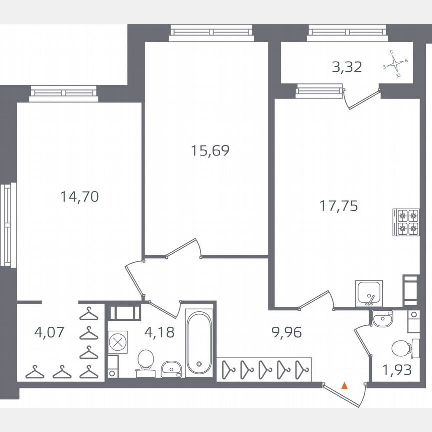 2-к. квартира, 69,9 м², 5/17 эт.