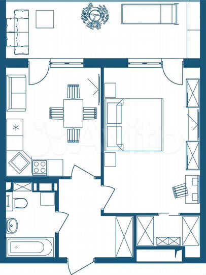 1-к. апартаменты, 59,3 м², 2/7 эт.