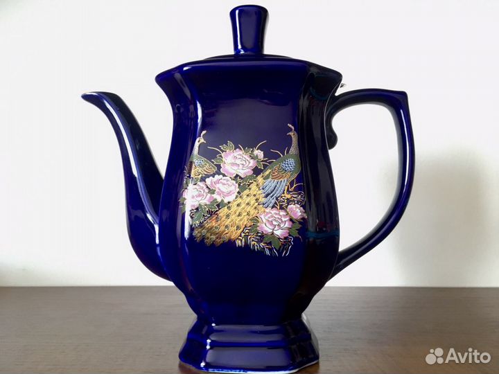 Чайник фарфор Бронница кобальт новый;кофейник