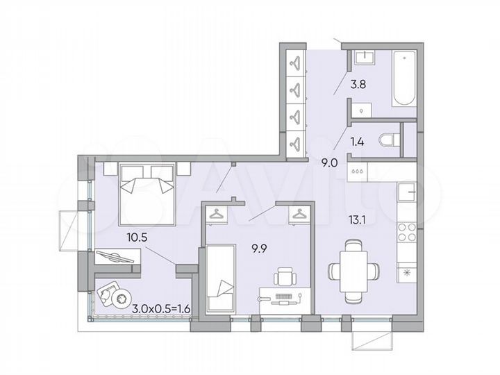 2-к. квартира, 49,2 м², 16/18 эт.