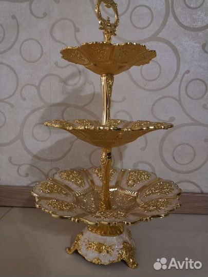 Этажерка трехярусная золото с перламутром