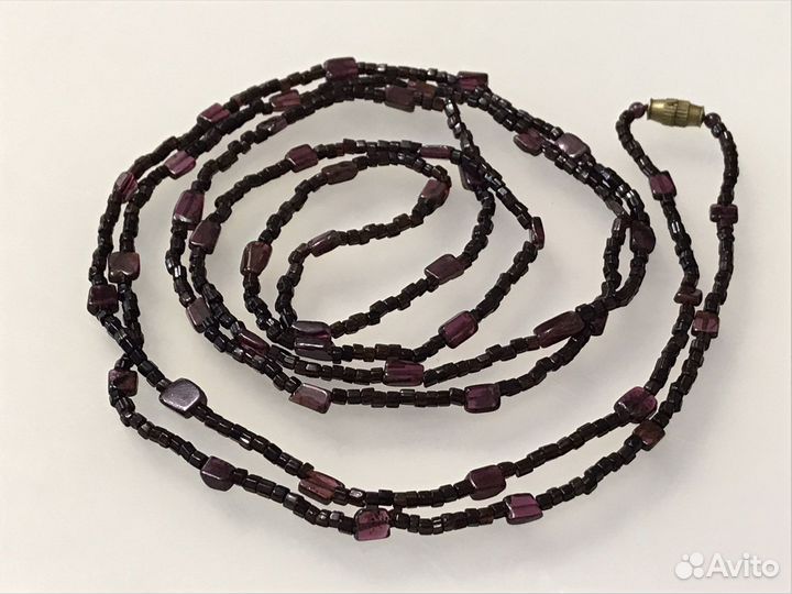 Бусы из граната и чешского бисера 120 см