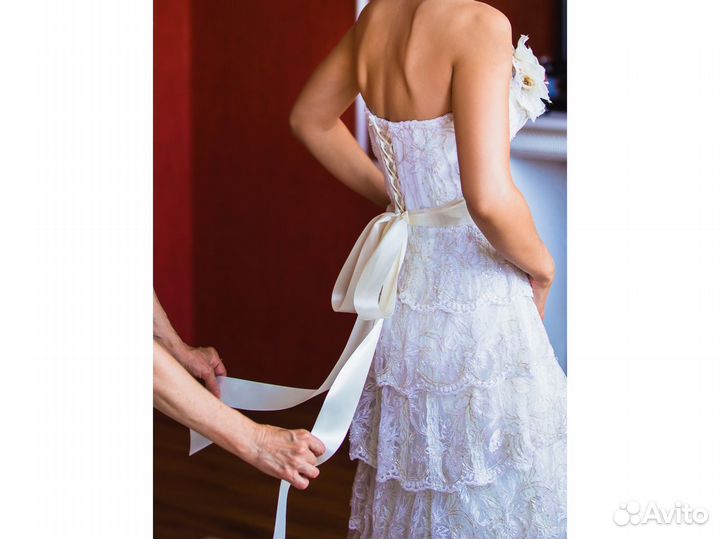 Свадебное платье со шлейфом русалочка цвет ivory