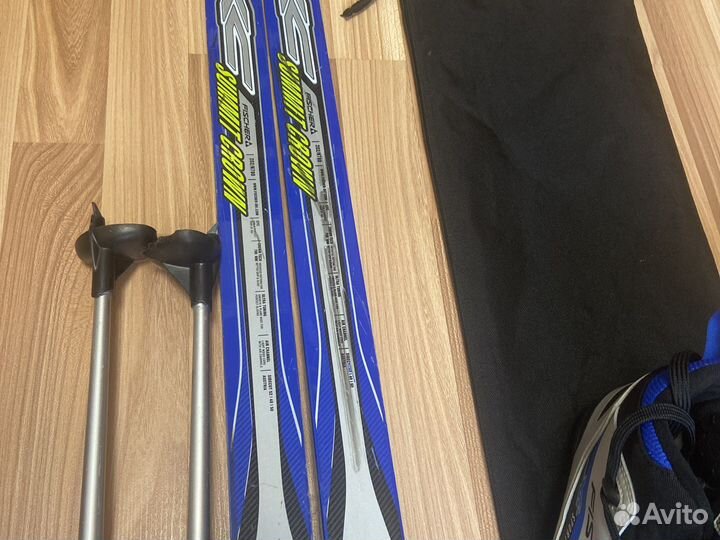 Лыжи беговые fisher, ботинки, палки, чехол