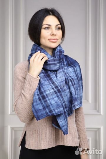 Палантин хлопок синий