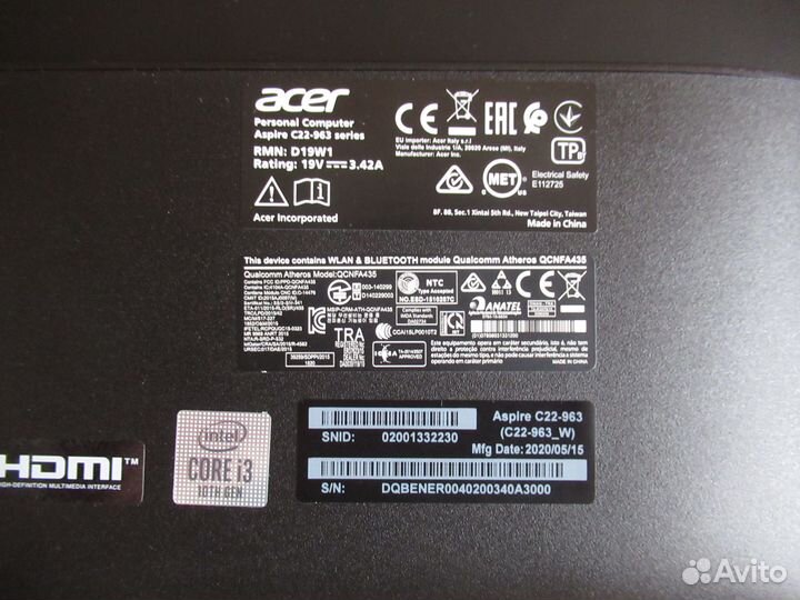 Нерабочий моноблок Acer Aspire C22-963