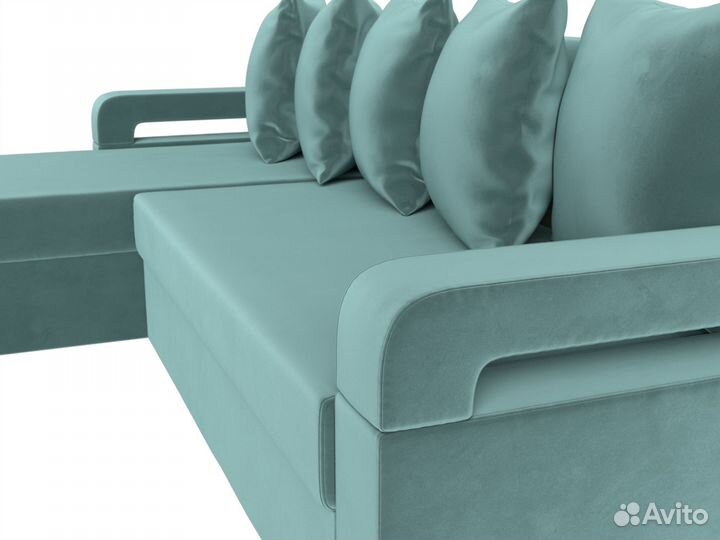 Диван угловой Гермес Лайт левый угол, велюр, бирюзовый