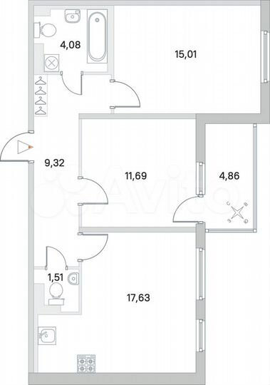 2-к. квартира, 61,7 м², 5/5 эт.