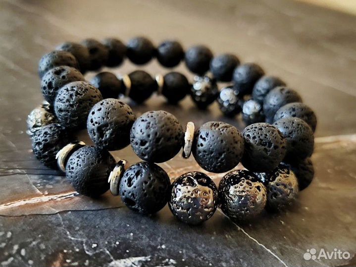 Набор браслетов Лава и гематит 19.5 и серьги