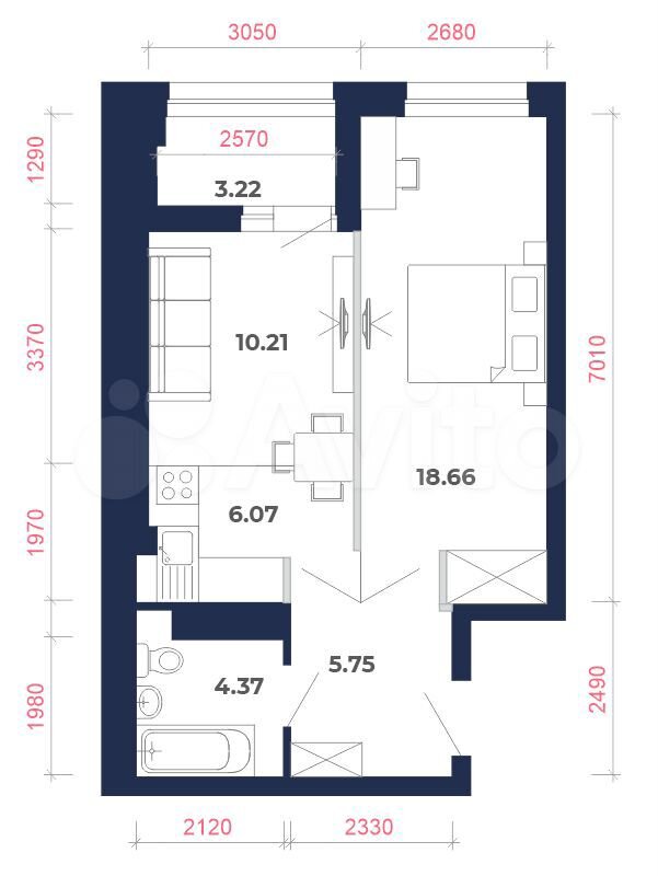 2-к. квартира, 48,3 м², 8/9 эт.