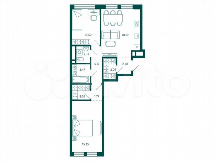 2-к. квартира, 64,4 м², 6/28 эт.