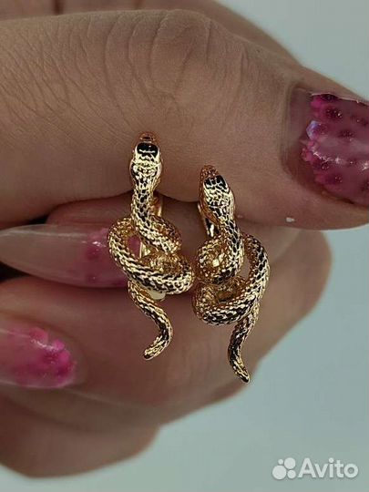 Серьги змеи, покрытие золото