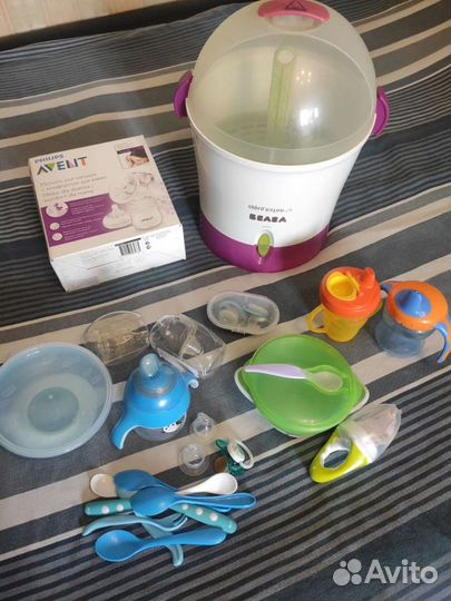 Стерилизатор, молокоотсос, набор посуды, соски