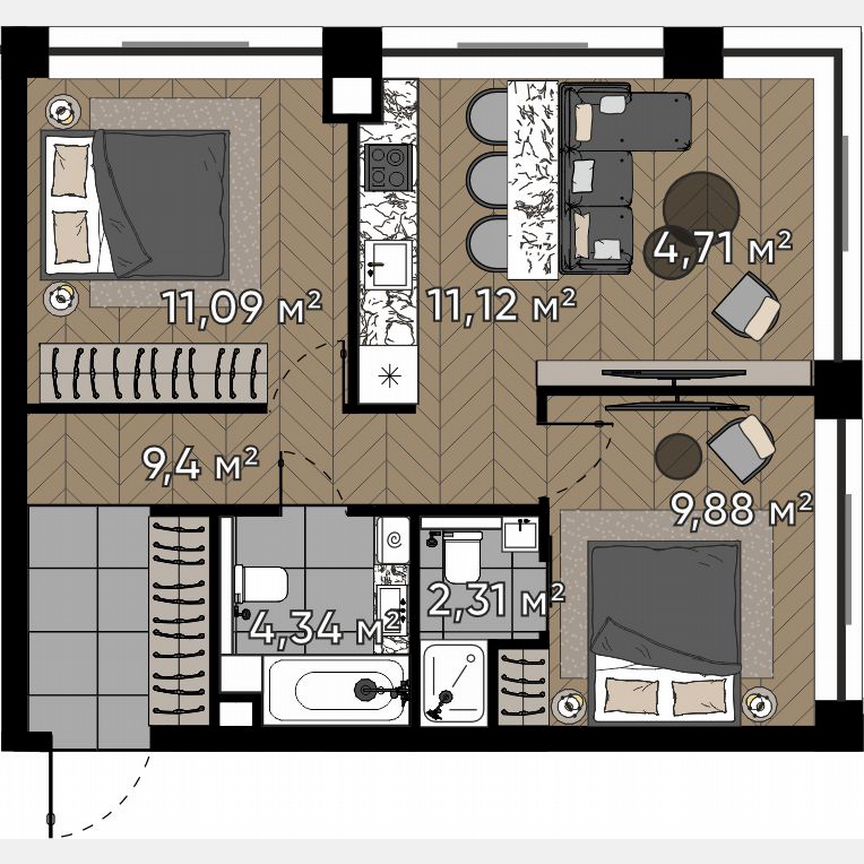 3-к. квартира, 52,9 м², 9/20 эт.